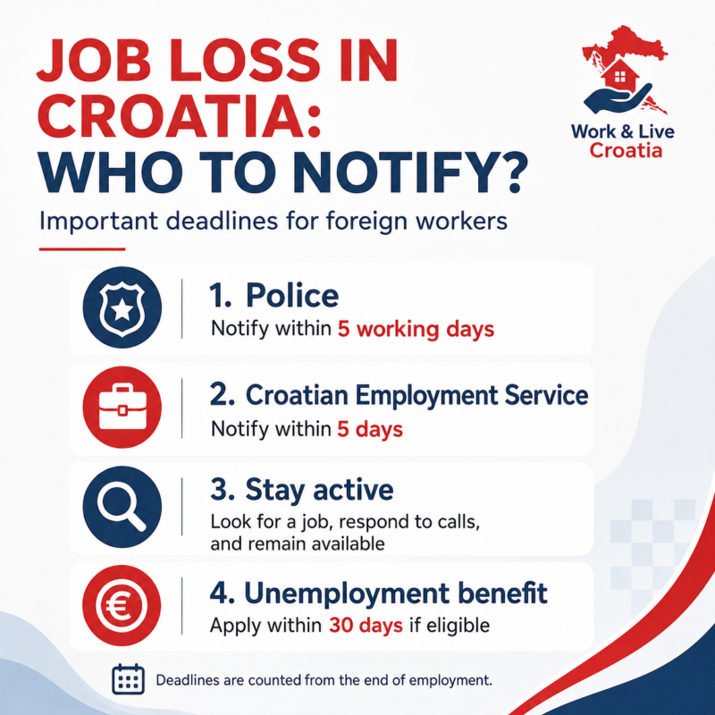 Job loss in Croatia - rokovi za obavještavanje policije i HZZ-a za strane radnike